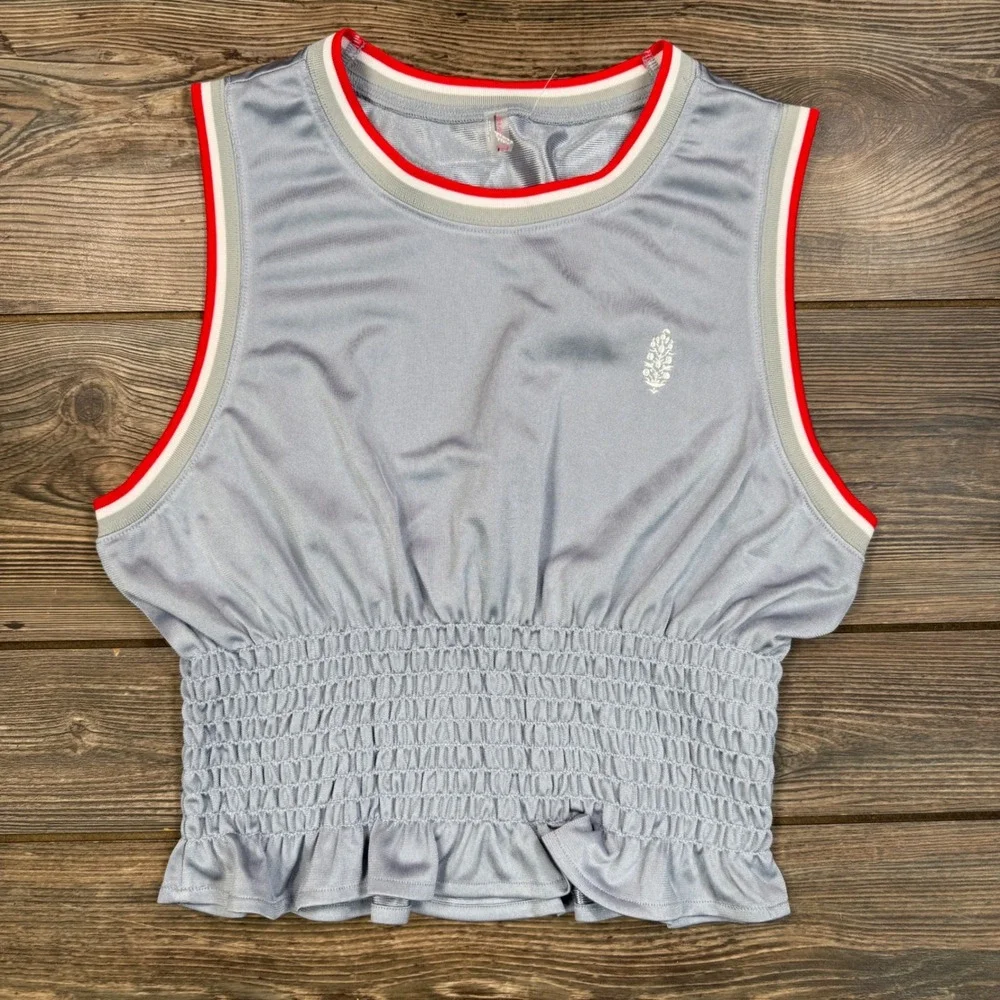 Free People FP Movement Women Size SMALL Prime Time Tank Top Blue Grey Smocked - Picture 3 of 9